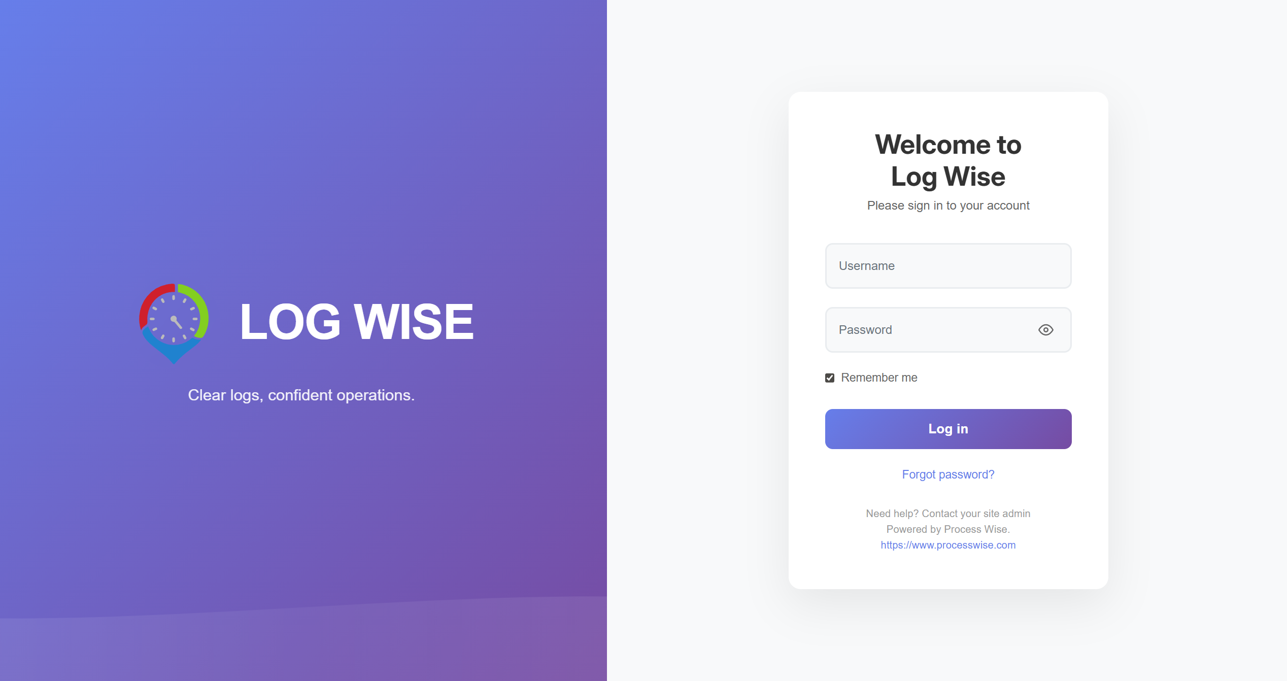 Log Wise login screen
